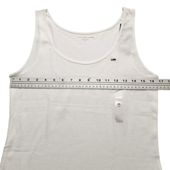 Tommy Hilfiger Women's Solid Tank Top Flag Logo 100% Cotton White Sz M - Picture 2 of 6